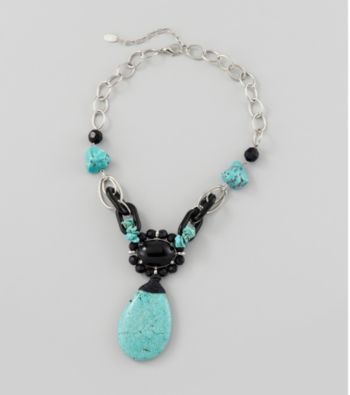 Laura Ashley® Black/Turquoise/Silvertone 18