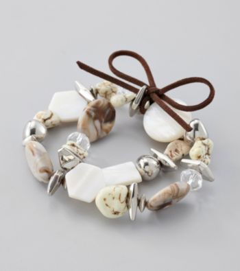 Laura Ashely® Neutral/Silvertone Two Row Stretch Bracelet