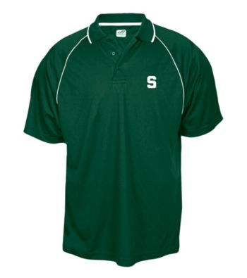 J. America® Men's Forest Green Michigan State University Mesh Performance Polo