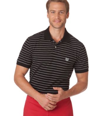 Chaps® Men's Black Short Sleeve Waverly Custom Fit Stripe Polo