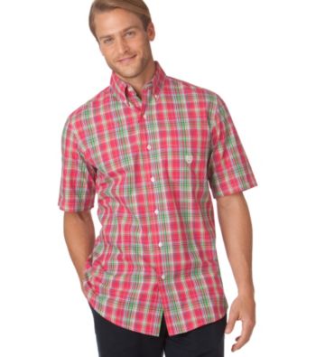 Chaps® Men's Bright Flamingo Sapelo Plaid Woven Shirt