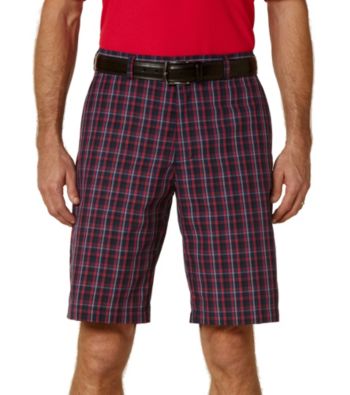PGA TOUR® Men's True Navy Fitted Pop Plaid Flat Front Short