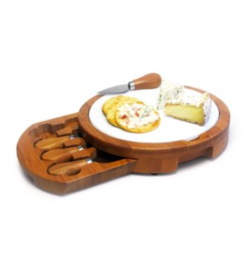 American Ateliers Marble and Bamboo Cheesboard with 4 Knives
