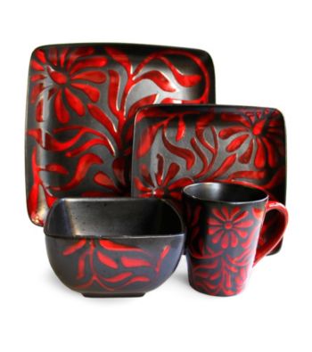 American Ateliers Daisey Red 16-pc. Dinnerware Set