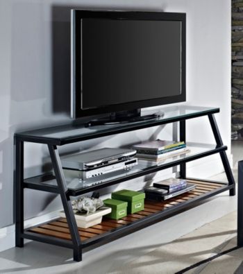 W.Designs Henderson Glass Metal TV Stand with Wood Accents