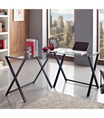 W.Designs Jasper X-Frame Glass and Metal Corner Computer Desk