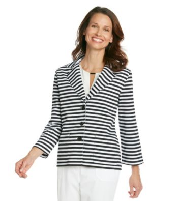 Alfred Dunner® Notch Collar Front Button Up Stripe Jacket