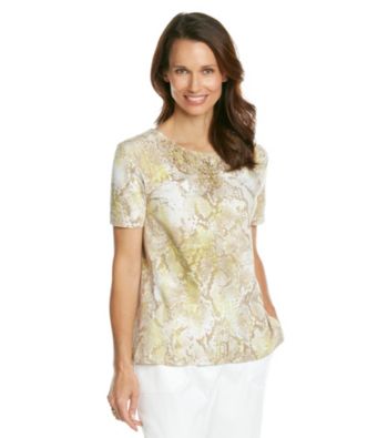 Alfred Dunner® Crewneck Embellished Snake Print Shirt