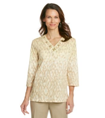 Alfred Dunner® Beaded Neckline Ombre Animal Print Shirt