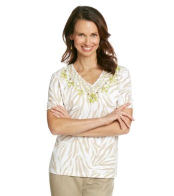 Alfred Dunner® Zebra Print Beaded Neckline Shirt