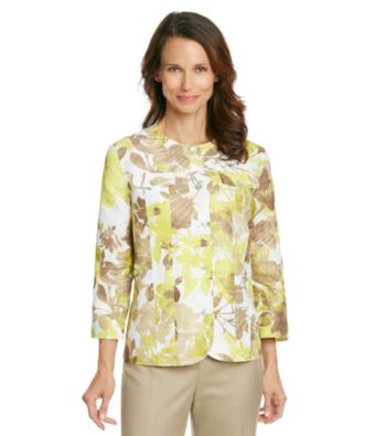 Alfred Dunner® Collarless Front Button Up Textured Floral Print Jacket