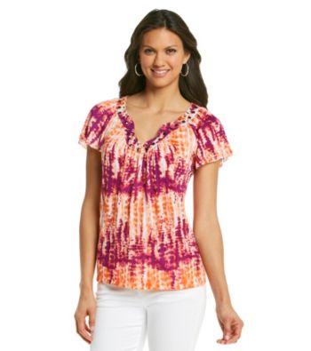 AGB® Printed Horseshoe Embellished Crinkle Knit Top