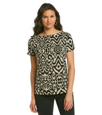 Jones New York Signature® Black And Tan Patterned Tee