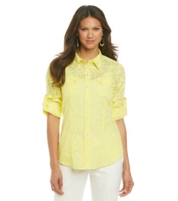 Calvin Klein Roll Sleeve Burnout Blouse