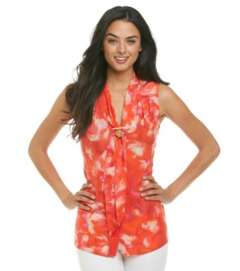 Anne Klein® Brush Stroke Floral Print Blouse