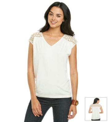 Vince Camuto® Back Lace Yoke V-Neck Top