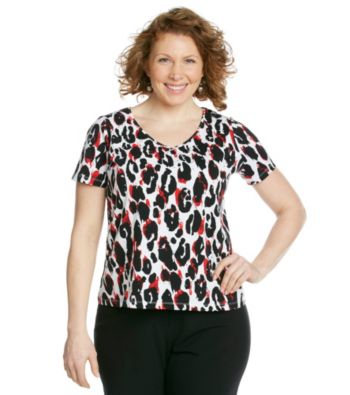 Laura Ashley® Plus Size Studded Animal Print Tee