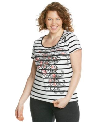 Laura Ashley® Plus Size Striped Graphic Print Tee