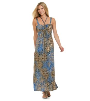 R & M Richards® Halter Necklace Print Maxi Dress