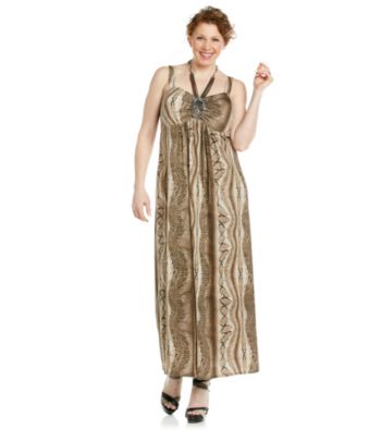 R &amp; M Richards Plus Size Halter Necklace Print Maxi Dress Women's