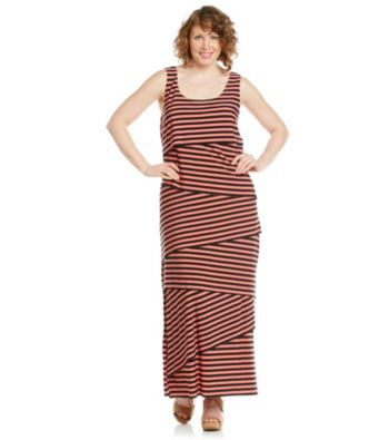 R &amp; M Richards Plus Size Asymmetric Stripe Maxi Dress Women's