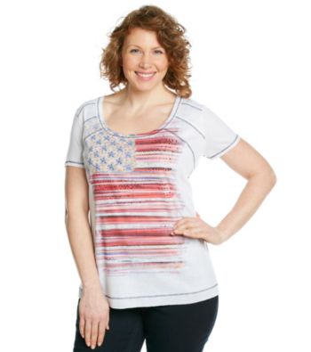 Oneworld® Plus Size Scoopneck Burnout Flag Tee