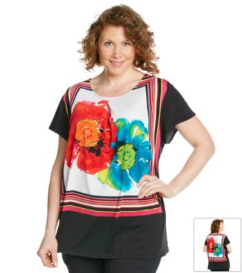 Rafaella® Plus Size Floral Printed Micro Slub Top