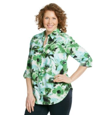 AGB® Plus Size Roll-Tab Printed Buttondown Shirt