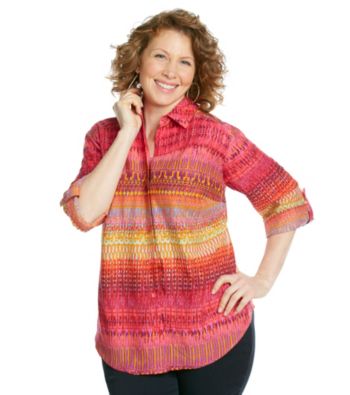 AGB® Plus Size Printed Buttonfront Top