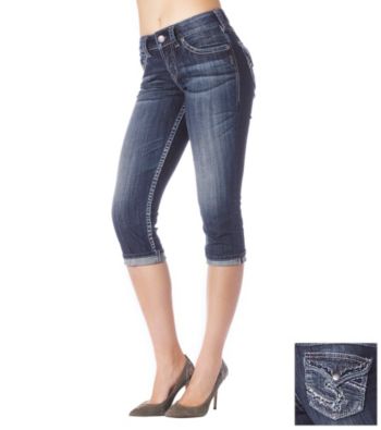 Silver Jeans Co. Suki Curvy Fit Mid-Rise Flap Capri Jeans
