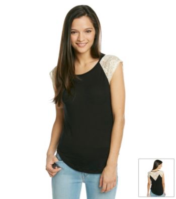 Lily White Juniors' Crochet Back Tee