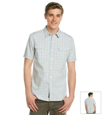 DKNY JEANS® Men's Blue Dust Short Sleeve Heather Check Woven