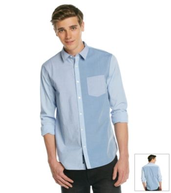 DKNY JEANS® Men's Blue Long Sleeve One-Pocket Colorblock Woven