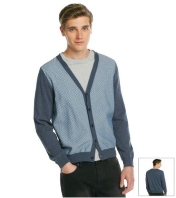DKNY JEANS® Men's Chambray Blue Long Sleeve Printed Cardigan Sweater