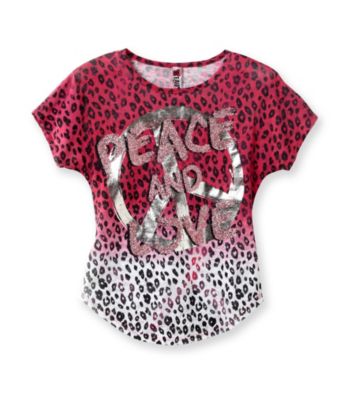 Beautees Girls' 7-16 Pink Animal Print Dip-Dye Tee