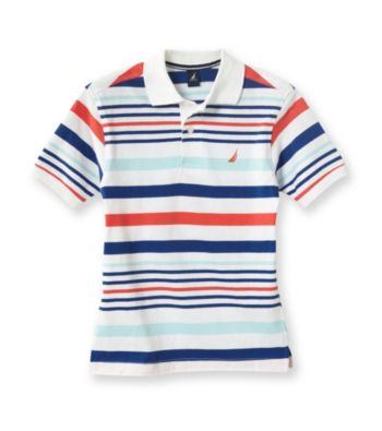 Nautica® Boys' 8-20 White Short Sleeve Striped Pique Polo