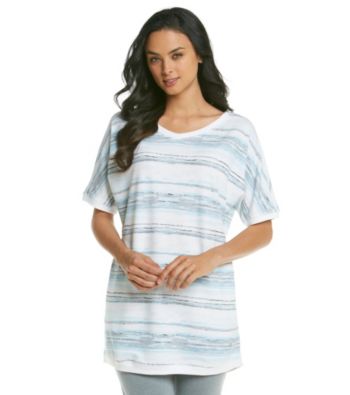 KN Karen Neuburger Inspire Knit Short Sleeve Tunic - Blue Stripe