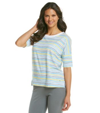KN Karen Neuburger Inspire Knit Short Sleeve Top - Yellow Stripe