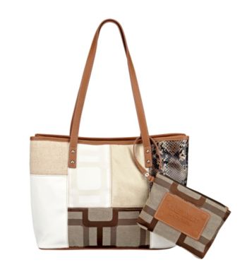 Nine West® Ecru Vegas Signs Patchwork Medium Shopper