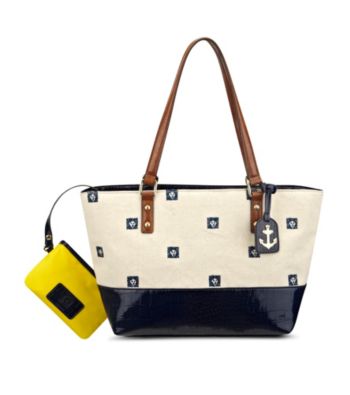 AK Anne Klein® Natural-Navy/Saddle/Navy Petal Pushers Medium Tote
