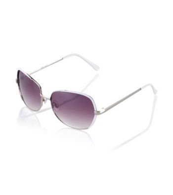 Nine West® Silver White Metal Cat Eye with Enamel Detail Sunglasses