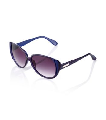 Nine West® Navy Plastic Cat Eye with Ridges Sunglasses