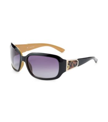 Nine West® Black Plastic Square with Animal Temple Detail Sunglasses