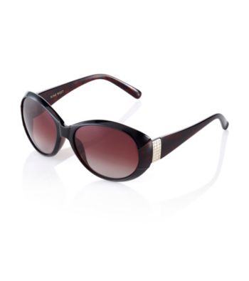 Nine West® Brown Plastic Oval Frame with Stones Sunglasses