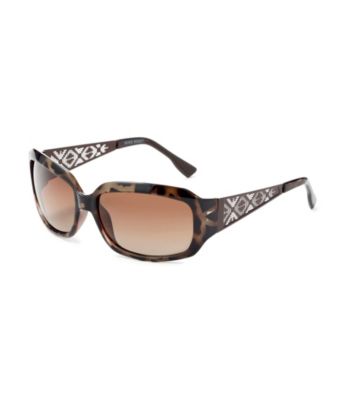 Nine West® Dark Tortoise Bronze Plastic Rectangle Frame with Metal Laser Cutout Temples Sunglasses