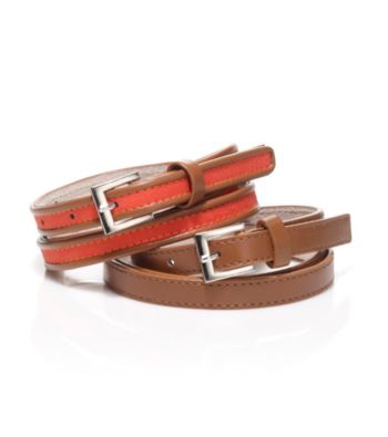 Nine West® Orange Smooth Panel Duo Belts with Leather Piping