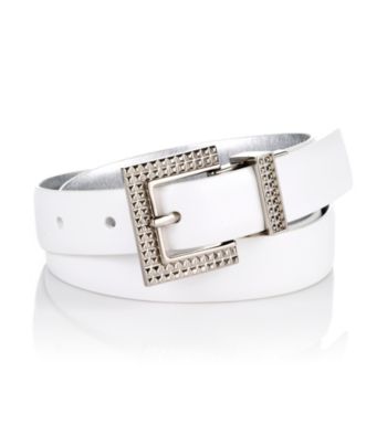 Nine West® White Smooth/Metallic Panel Reversible Belt