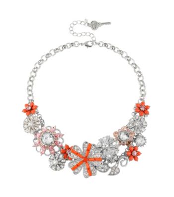 Betsey Johnson® Coral Flower and Gem Frontal Necklace