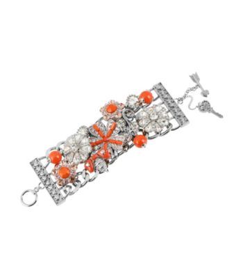 Betsey Johnson® Coral Flower and Gem Wide Toggle Bracelet
