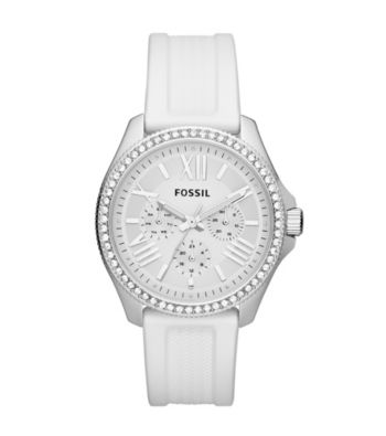 Fossil® Women's Cecile Multi-Function Watch in Stainless Steel with White Strap